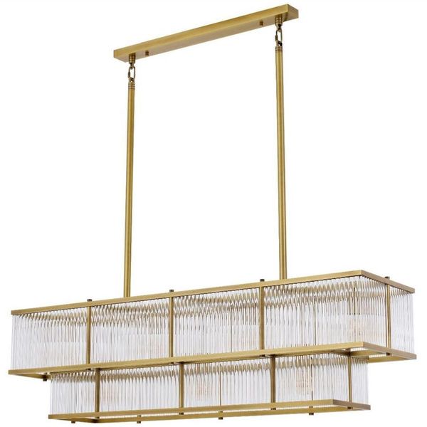 Casa Padrino Lampadario In Ottone Anticato 120 X 32,5 X H. 34 Cm - Lampadario Rettangolare - Qualità Eccellente-image