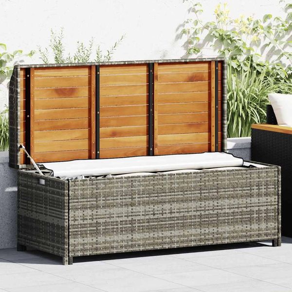 Panca Da Giardino Con Vano Portaoggetti 120 Cm In Poly Rattan Grigio-image
