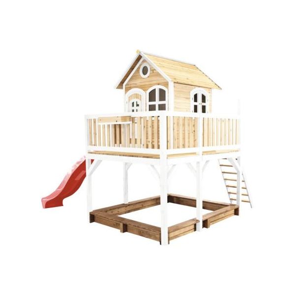 Axi Liam Casetta Con Pavimento, Sabbiera E Scivolo Rosso | Casa Da Gioco Per Giardino / Esterno In Marrone E Bianco In Legno | Parco Giochi Per Bambini-image
