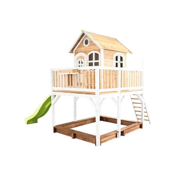 Axi Liam Casetta Con Pavimento, Sabbiera E Scivolo Verde Lime | Casa Da Gioco Per Giardino / Esterno In Marrone E Bianco In Legno | Parco Giochi Per Bambini-image