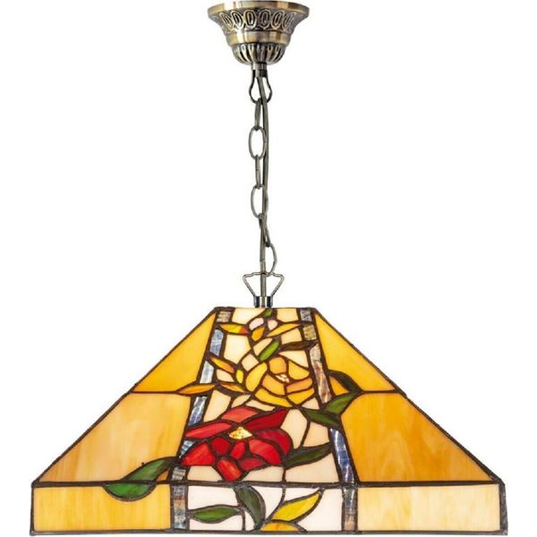 Casa Padrino Lampada A Sospensione Tiffany Multicolore 40 X 40 X H. 85 Cm - Lampada A Sospensione Tiffany Con Design Floreale E Paralume In Vetro Fatto A Mano-image