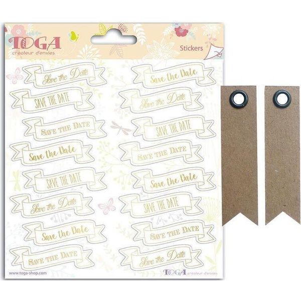 Adesivi "Save The Date"" Per Matrimonio - 15 X 15 Cm + 20 Etichette Kraft Con Gagliardetto"-image