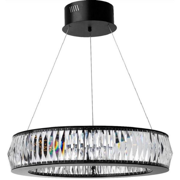 Casa Padrino Lampadario A Led Nero Ø 63 X H. 170 Cm - Moderno Lampadario Rotondo In Vetro Cristallo - Qualità Lussuosa-image