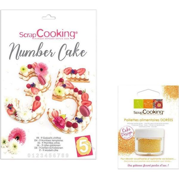 9 Stencil Numerici Per Torte + Glitter Alimentare Dorato-image