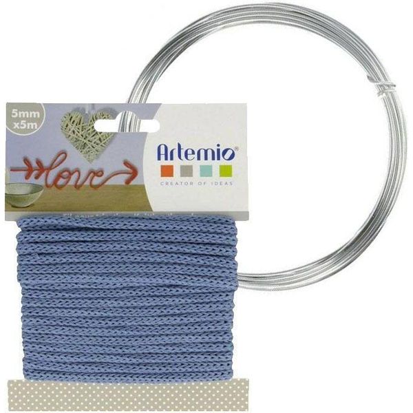 Filato Blu Per Maglieria 5 Mm X 5 M + Filo Di Alluminio-image