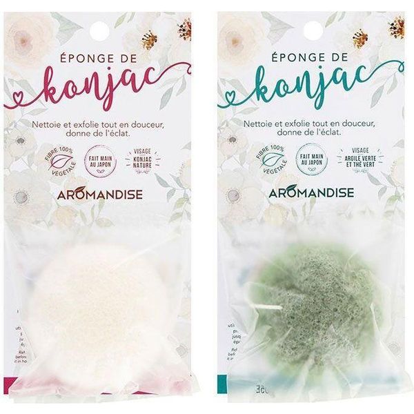 2 Spugne Konjac Nature E Konjac Con Argilla Verde E Tè Verde-image