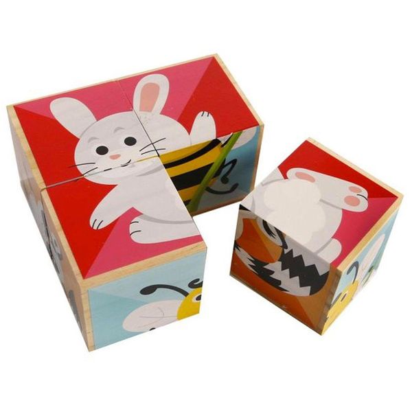 Big Tree HS109 Puzzle Animali - Set Di Cubi Da 4 Pezzi, Legno-image