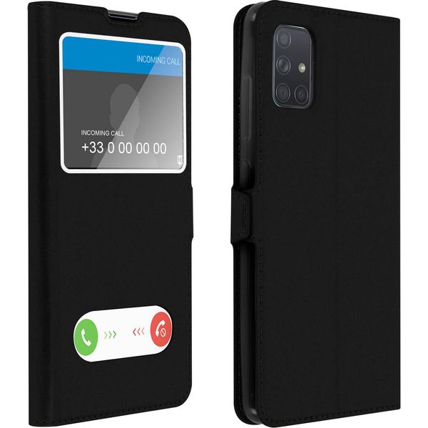 Avizar, Samsung Galaxy A71 Flip Cover Con Doppia Finestra E Funzione Stand, Nero-image