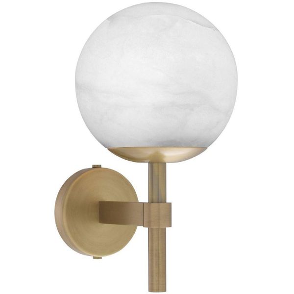 Casa Padrino Lampada Da Parete In Ottone Antico / Alabastro 18 X 26 X H. 35 Cm - Elegante Lampada Da Parete In Metallo Con Paralume Rotondo In Alabastro - Collezione Luxury-image
