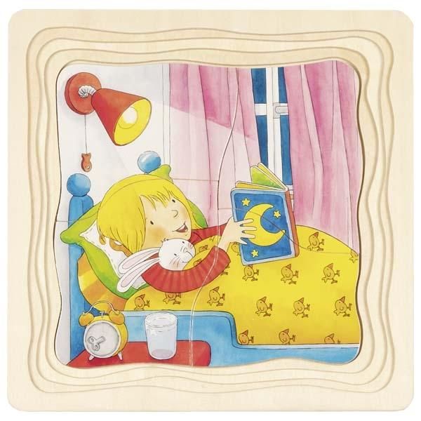Goki 57424 Puzzle A Strati My Day 20 X 20 X 1,5 Cm, Legno, 4 Strati, 20 Pezzi, Colorato-image