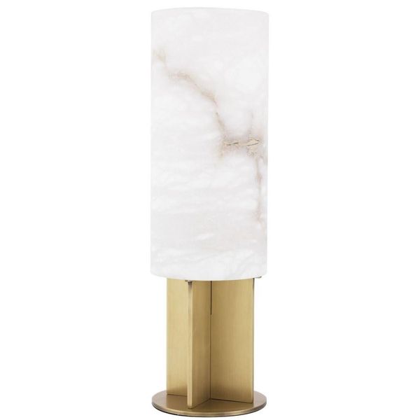 Casa Padrino Lampada Da Tavolo In Ottone Antico / Alabastro Ø 14 X H. 47 Cm - Lampada Da Tavolo Moderna Con Paralume Rotondo In Alabastro - Luci-image
