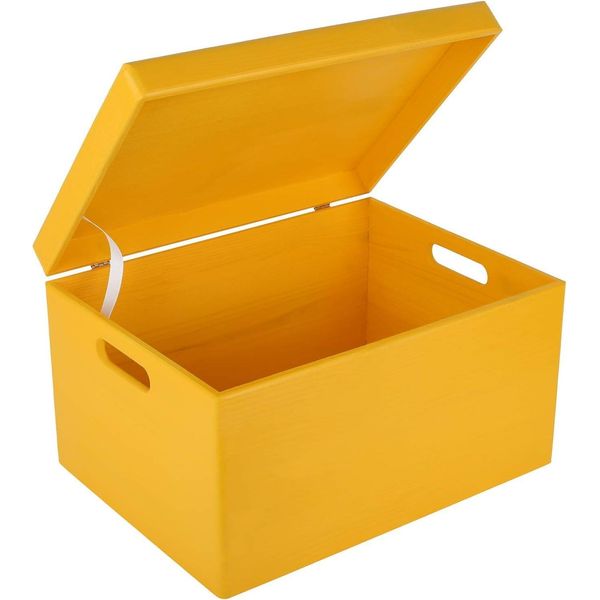 Creative Deco Xxl Gialla Grande Scatola In Legno Porta Oggetti | 40X30X24Cm | Coperchio E Maniglie | Contenitore Per Decorare Per Attrezzi Portagiochi-image