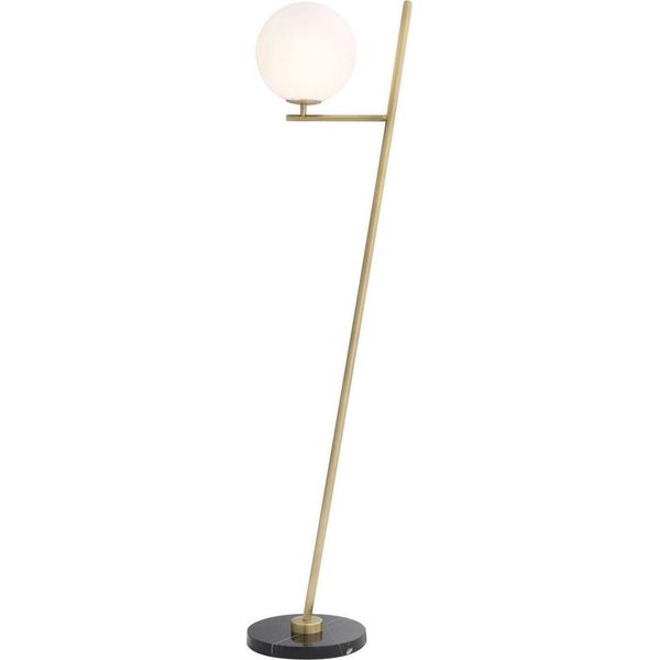 Casa Padrino Lampada Da Terra In Ottone Antico / Nero / Bianco 39 X 30 X H. 159 Cm - Lampada Da Terra Moderna In Metallo Con Base In Marmo E Paralume In Vetro Rotondo - Qualità Lussuosa-image