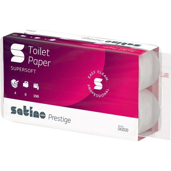 Carta Igienica Satino Prestige 4 Veli 150 Fogli 8 Rotoli Bianco | Confezione Da 9 Pacchi X 8 Rotoli | 9 Pz-image