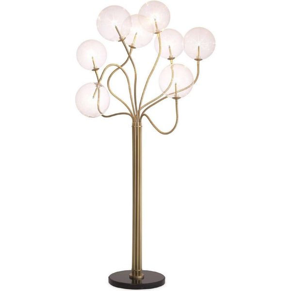 Casa Padrino Lampada Da Terra Alogena Color Ottone Antico/Nero Ø 70 X H. 170 Cm - Lampada Da Terra Dimmerabile In Metallo Con Paralumi In Vetro Tondo E Base In Marmo - Collezione Luxury-image