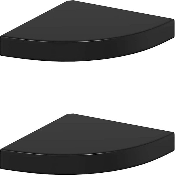Vidaxl Mensole Galleggianti Ad Angolo 2 Pz. Mdf Nero Lucido 25X25X3,8 Cm-image