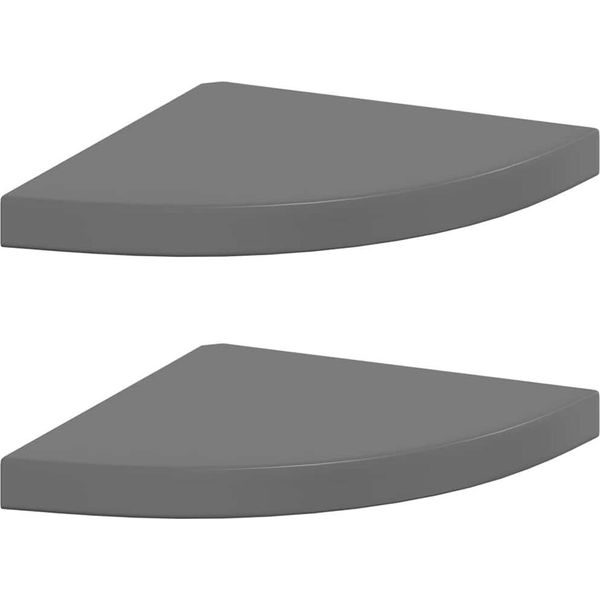 Vidaxl Mensole Galleggianti Ad Angolo 2 Pz. Mdf Grigio Lucido 35X35X3,8 Cm-image