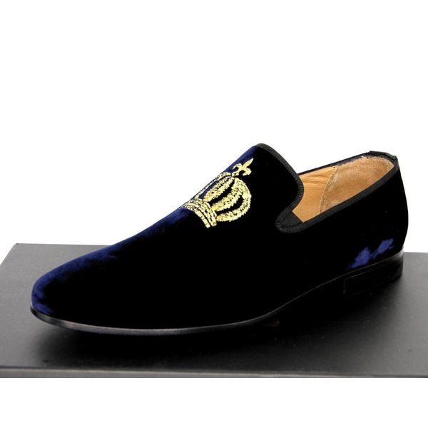 PompööS By Casa Padrino: Di Pantofola In Velluto Blu Notte / Oro - Diverse Misure Di Scarpe - Disegnata Da Harald GlööCkler-image