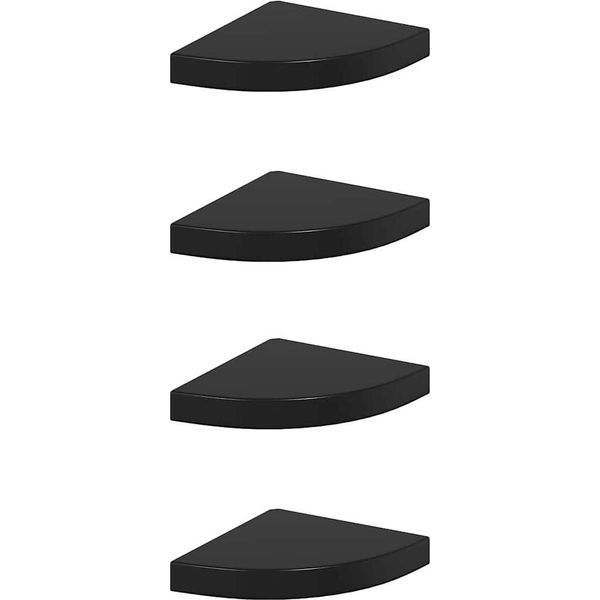 Vidaxl Mensole Galleggianti Ad Angolo 4 Pz. Mdf Nero Lucido 25X25X3,8 Cm-image