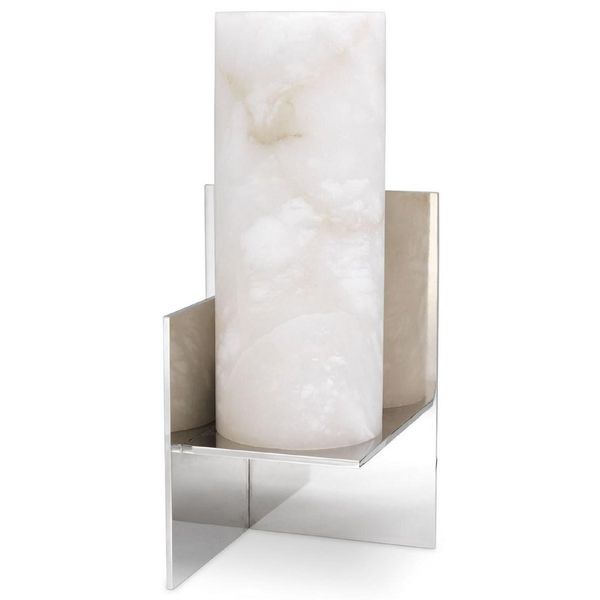 Casa Padrino Lampada Da Tavolo Di Design Argento / Alabastro 18,5 X 18,5 X H. 40 Cm - Lampada Da Tavolo Moderna Con Paralume In Alabastro - Collezione Luxury-image
