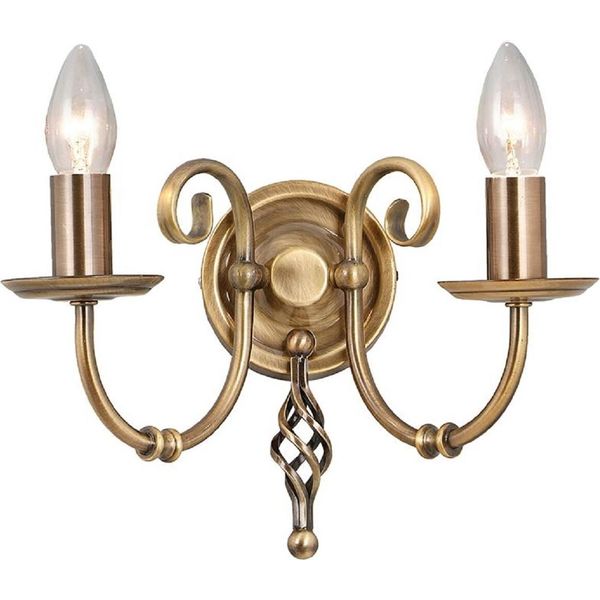 Casa Padrino Lampada Da Parete Doppia Barocca In Ottone Antico 35 X 22 X H. 27 Cm - Elegante Lampada Da Parete In Acciaio - Applique In Stile Barocco-image