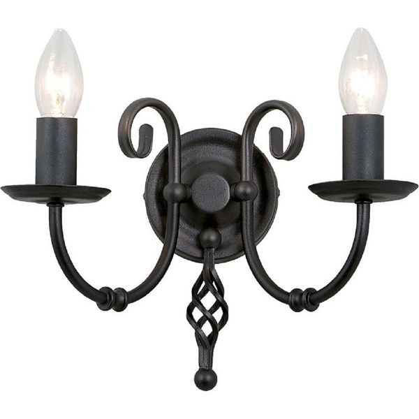Casa Padrino Lampada Da Parete Doppia Barocca Nera 35 X 22 X H. 27 Cm - Elegante Lampada Da Parete In Acciaio - Applique In Stile Barocco-image