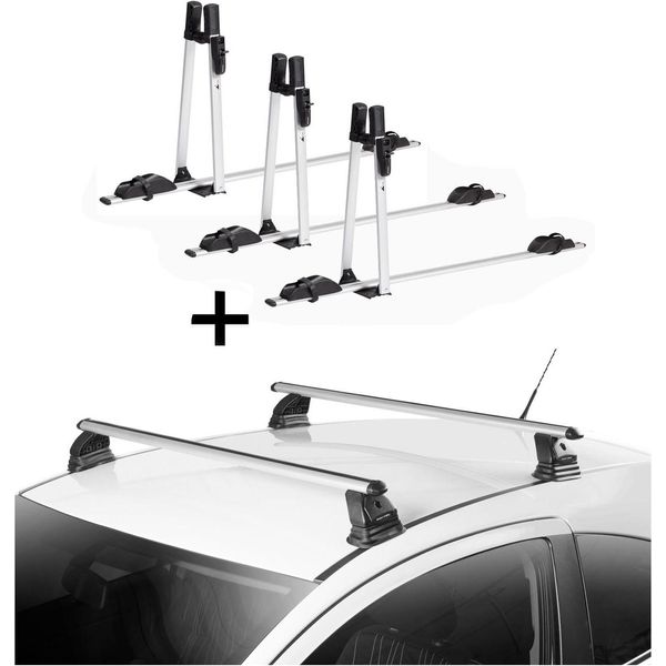 3X Vdp Portabiciclette Alu Premium + Portapacchi Vdp Evo Alu Compatibile Con Bmw Serie 3 (F30) 4 Porte 2012-2019-image