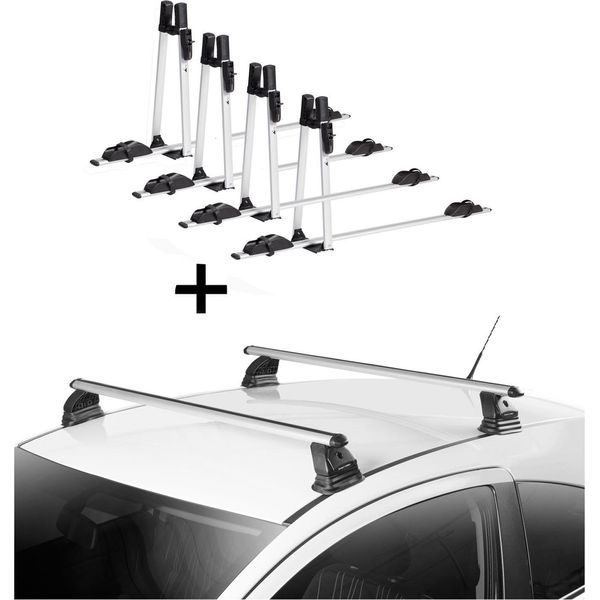 4X Vdp Portabiciclette Alu Premium + Portapacchi Vdp Evo Alu Compatibile Con Bmw Serie 3 (E90) 4 Porte 2005-2012-image