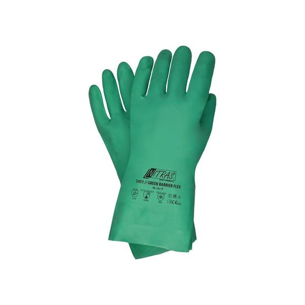12X Nitras Safety 3451-8 Guanti Unisex Di Protezione Contro Gli Agenti Chimici 3451 Green Barrier Flex Verde Taglia 8, 1 Paio-image