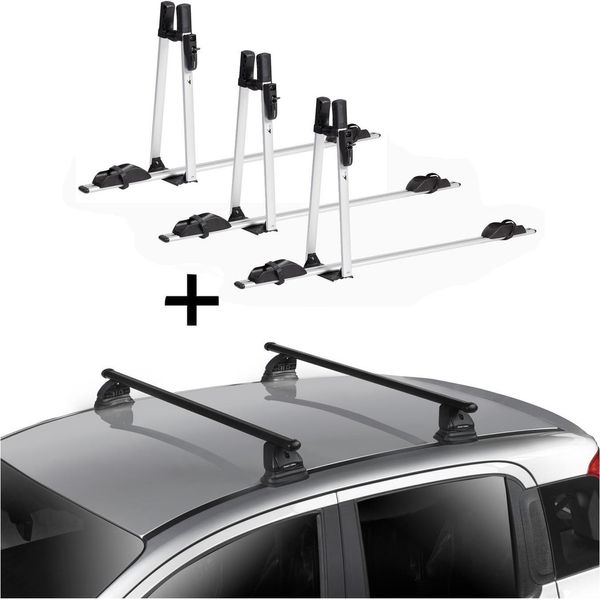 3X Vdp Portabiciclette Alu Premium + Portapacchi Vdp Evo In Acciaio Compatibile Con Bmw Serie 3 (E46) 4 Porte 1998-2005-image