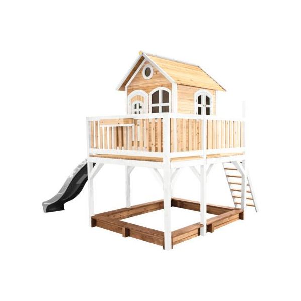 Axi Liam Casetta Con Pavimento, Sabbiera E Scivolo Grigio | Casa Da Gioco Per Giardino / Esterno In Marrone E Bianco In Legno | Parco Giochi Per Bambini-image