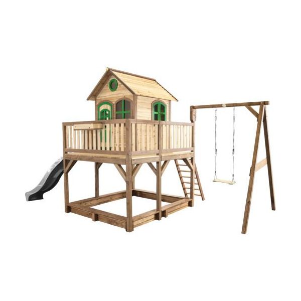 Axi Liam Casetta Con Pavimento, Sabbiera, Doppia Altalena E Scivolo Grigio | Casa Da Gioco Per Giardino / Esterno In Marrone & Verde Da Legno | Parco Giochi Per Bambini-image