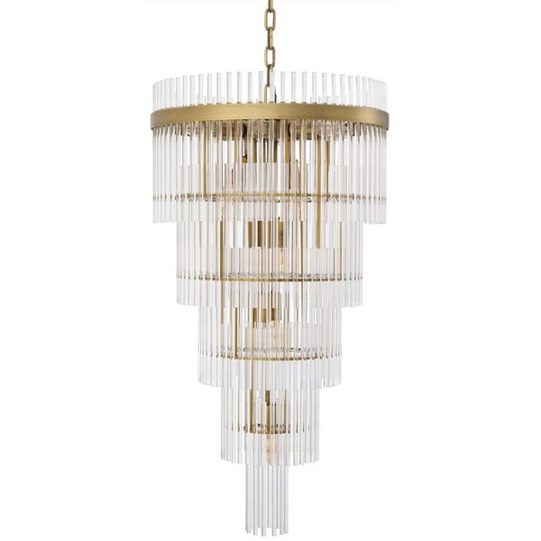 Casa Padrino Lampadario Color Ottone Antico Ø 49 X H. 93 Cm - Lampadario Moderno In Metallo Con Tubi In Vetro Nobile - Collezione Luxury-image