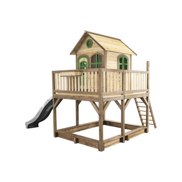 Axi Liam Casetta Con Pavimento, Sabbiera, Altalena Singola E Scivolo Grigio | Casa Da Gioco Per Giardino / Esterno In Marrone E Verde In Legno | Parco Giochi Per Bambini-image
