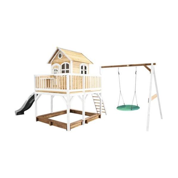 Axi Liam Casetta Con Pavimento, Sabbiera, Altalena A Nido E Scivolo Grigio | Casa Da Gioco Per Giardino / Esterno In Marrone E Bianco Da Legno | Parco Giochi Per Bambini-image