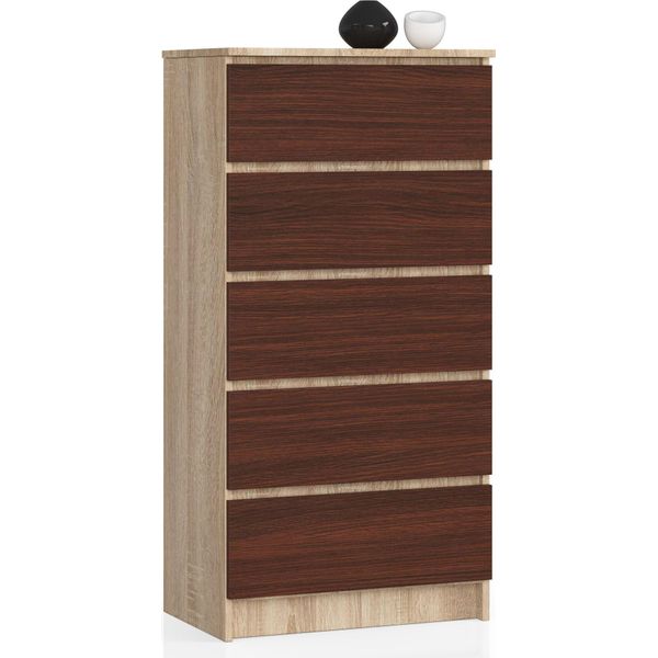 Comò Elegante K60 Con 5 Cassetti In Rovere Sonoma E Colore Wengé Per Un Moderno Spazio Di Archiviazione-image