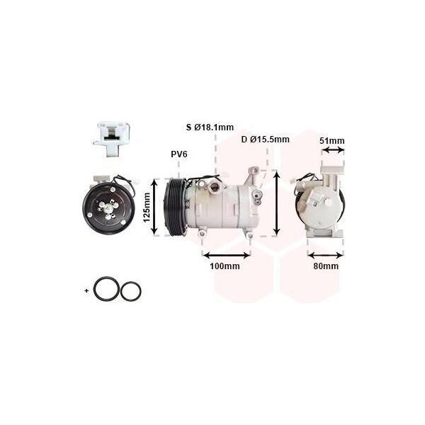 Van Wezel 2701K703 H12A1 Compressore Aria Condizionata Pag 46 R134A Per Mazda 3 (Bl) 3 Notchback (Bl)-image