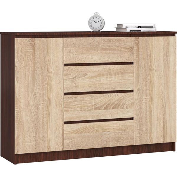 Akord Mobile 2 Ante 4 Cassetti Wengé/Rovere Sonoma 138X40X99 Cm-image
