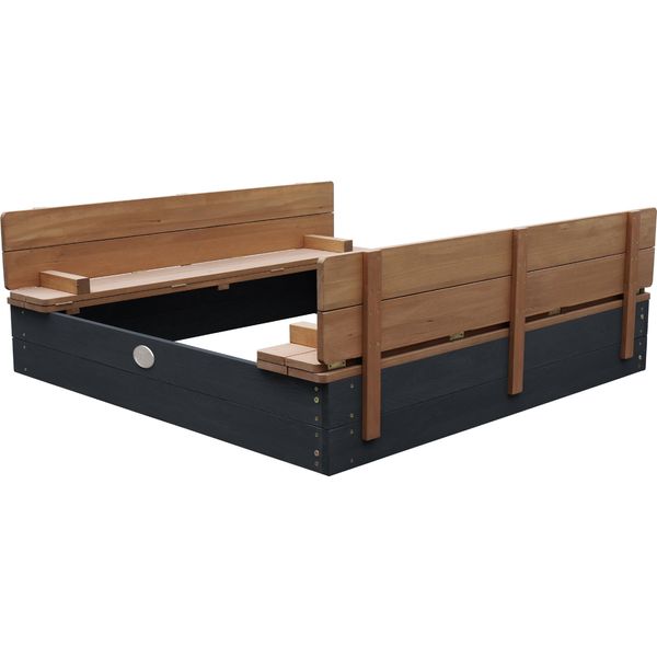 Axi Ella Xl Sabbiera In Legno Con Panche E Coperchio | Sandbox Per Bambini In Antracite E Marrone | 120 X 120 X 20 Cm-image
