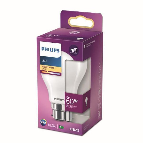 Philips Lampada Led Equivalente 60W B22 Bianco Caldo, Non Dimmerabile, Vetro-image