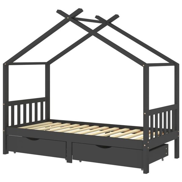 Vidaxl Letto Per Bambini Con Cassetti In Pino Massiccio Grigio Scuro 90X200Cm-image