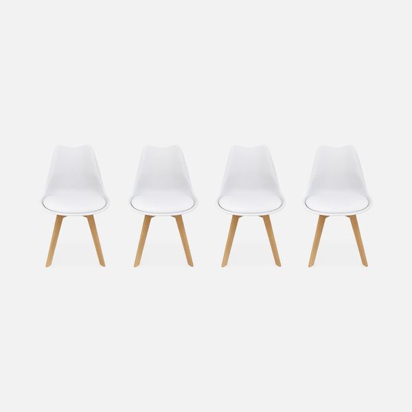 Set 4 Sedie Scandinave Imbottite, Gambe In Legno , Bianco-image