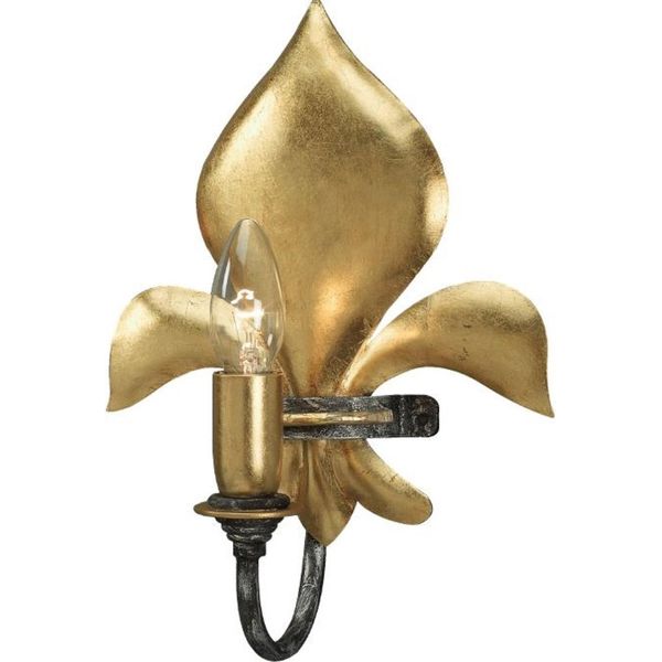 Casa Padrino Lampada Da Parete Barocca Giglio Francese Oro / Antracite / Argento 24 X 11 X H. 30 Cm - Elegante Lampada Da Parete Da Salotto In Stile Barocco - Luci Barocche-image