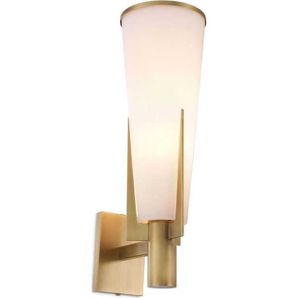 Casa Padrino Lampada Da Parete In Ottone Antico Colorato / Bianco 13 X 19 X H. 40,5 Cm - Elegante Lampada Da Parete In Metallo Con Paralume In Vetro - Luci-image
