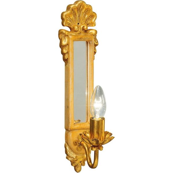 Casa Padrino Lampada Da Parete Barocca Colori Naturali / Oro Antico 10 X 16 X H. 40 Cm - Elegante Lampada Da Parete Con Specchio - Luci Barocche-image
