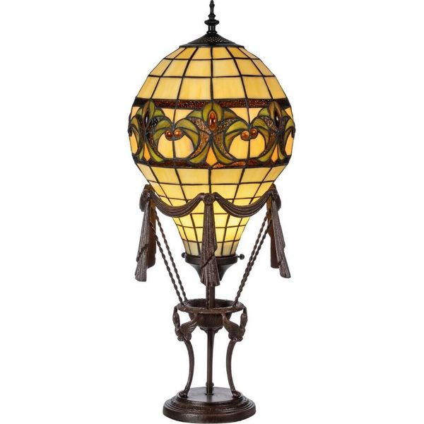 Casa Padrino Lampada Da Tavolo Tiffany Mongolfiera Multicolore Ø 27 X H. 70 Cm - Elegante Lampada Tiffany Con Paralume In Vetro Lavorato A Mano-image