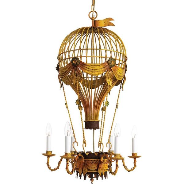 Casa Padrino Lampadario Art Nouveau Mongolfiera Giallo Antico / Color Ruggine / Verde Ø 45 X H. 95 Cm - Lampadario Da Salotto Barocco & Art Nouveau-image