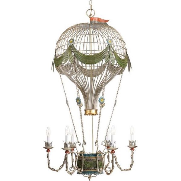 Casa Padrino Lampadario In Stile Liberty Mongolfiera Argento / Multicolore Ø 70 X H. 140 Cm - Lampadario Da Salotto Barocco E Liberty-image