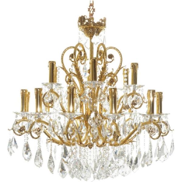 Casa Padrino Lampadario Barocco In Cristallo Oro Ø 90 X H. 75 Cm - Magnifico Lampadario In Ottone Con Vetro In Cristallo Pregiato - Nobile & Magnifico-image