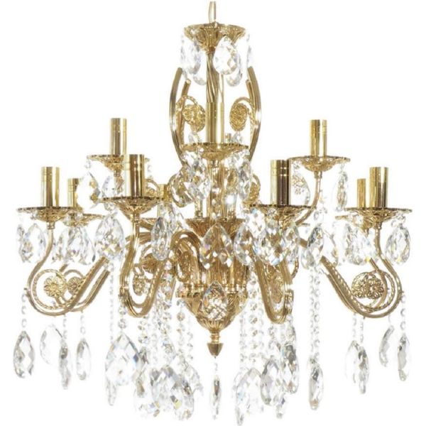 Casa Padrino Lampadario Barocco In Cristallo Oro Ø 70 X H. 65 Cm - Lampadario In Ottone Dorato Con Vetro In Cristallo Pregiato - Lampadario Barocco Da Salotto - Lampadario Barocco Da Albergo-image